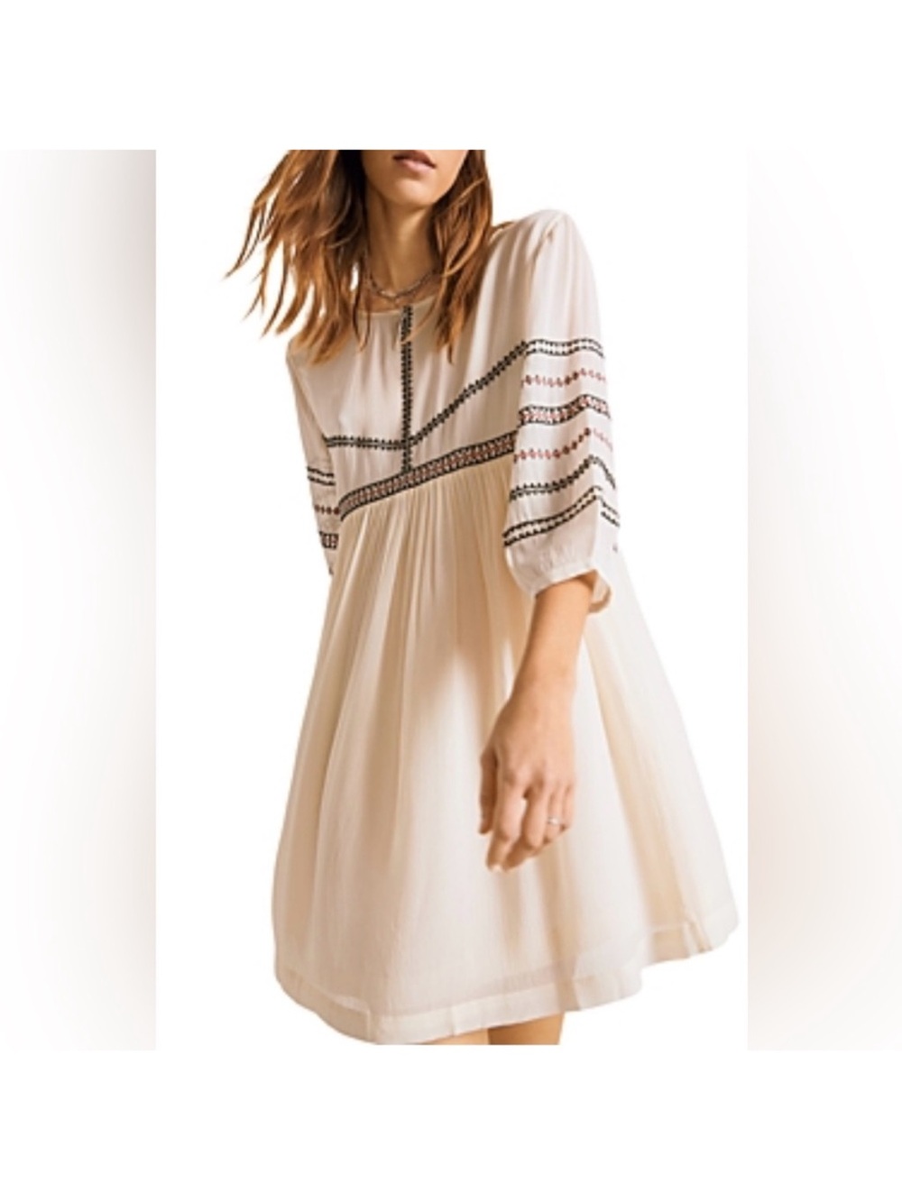 BA&SH Colombe Embroidered Boho Shift Dress Ecru Size 2 XS Festival Hippie